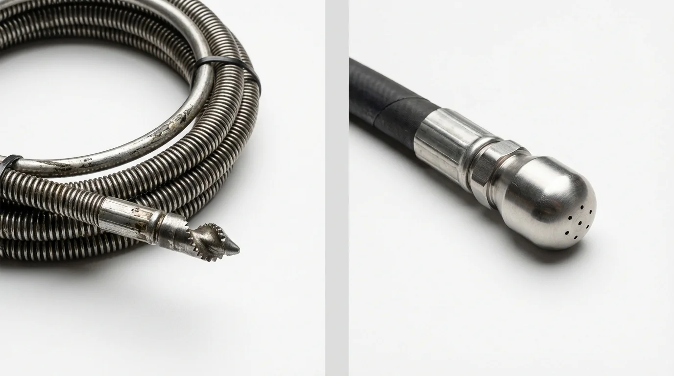 Drain snake cable and hydro jetting nozzle used for drain cleaning in Spearfish, SD