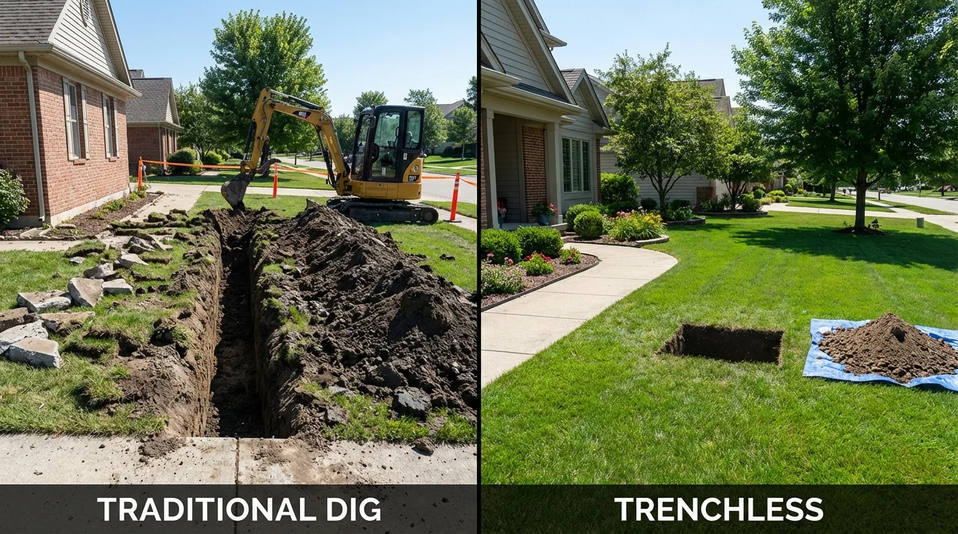 Trenchless sewer repair with minimal yard damage versus traditional excavation in Spearfish, SD